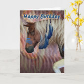 Carte Joyeux anniversaire Cheval nord-américain (Fleur jaune)