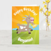 Carte Joyeux anniversaire chèvre de dessin animé mignon (Fleur jaune)