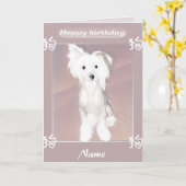 Carte Joyeux anniversaire (chien chinois) (Fleur jaune)