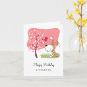 Carte Joyeux Anniversaire Chien Chiot Puppy Oiseau Fleur (Fleur jaune)