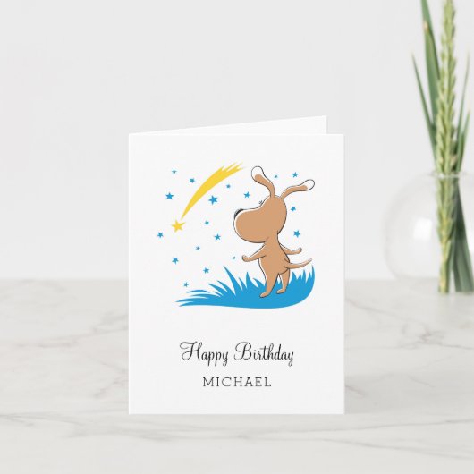 Carte Joyeux Anniversaire Chien Chiot Puppy Shoot Star S (Devant)