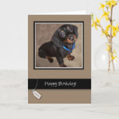 Carte Joyeux anniversaire, chien, Dachshund (Fleur jaune)