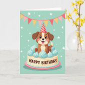 Carte Joyeux Anniversaire Chien Dans Gâteau (Fleur jaune)