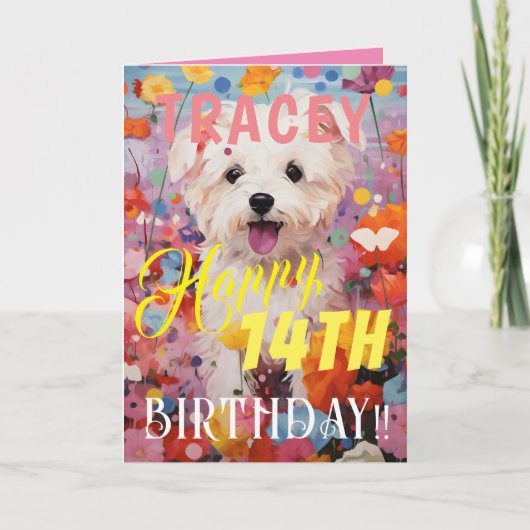 Carte Joyeux Anniversaire Chien Mignon Rose (Devant)