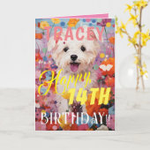 Carte Joyeux Anniversaire Chien Mignon Rose (Fleur jaune)