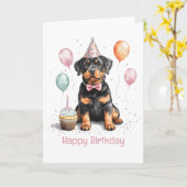 Carte Joyeux Anniversaire Chien Rottweiler (Fleur jaune)