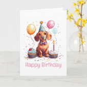 Carte Joyeux Anniversaire Chien Teckel  (Fleur jaune)
