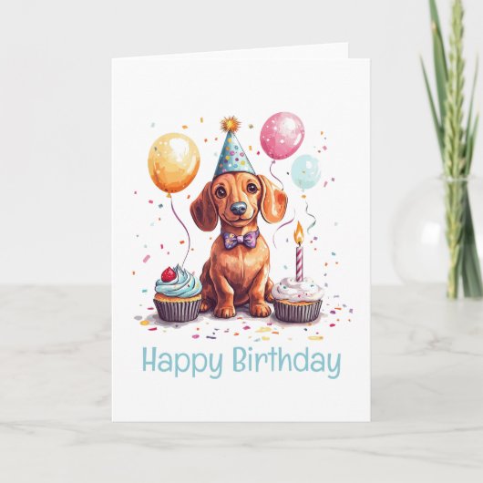 Carte Joyeux Anniversaire Chien Teckel (Devant)