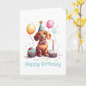 Carte Joyeux Anniversaire Chien Teckel (Fleur jaune)