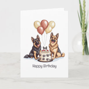 Carte Joyeux Anniversaire Chiens berger allemands Gâteau