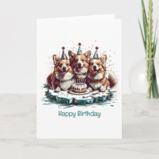 Carte Joyeux Anniversaire Chiens Corgi Gallois de Pembro (Devant)