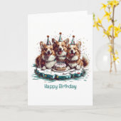 Carte Joyeux Anniversaire Chiens Corgi Gallois de Pembro (Fleur jaune)