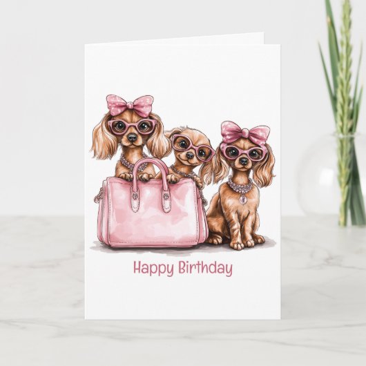 Carte Joyeux anniversaire Chiens de Dachshund à la mode (Devant)