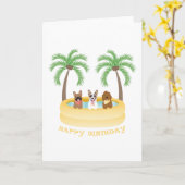 Carte Joyeux Anniversaire Chiens d'été Piscine (Fleur jaune)