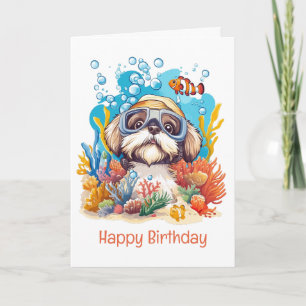 Carte Joyeux anniversaire Chih Tzu Chien Snorkeling Cora