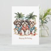 Carte Joyeux Anniversaire Chih Tzu Chiens Chemises Hawai (Debout devant)