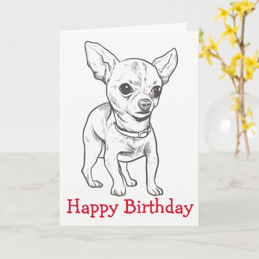 Carte Joyeux Anniversaire Chihuahua Chiot Chien Chien Ma (Fleur jaune)