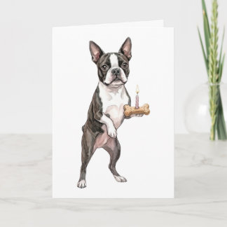 Carte Joyeux anniversaire chiot CHIEN BOSTON TERRIER os