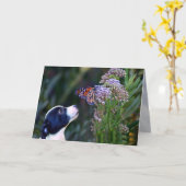 Carte Joyeux Anniversaire Chiot et Papillon Super mignon (Fleur jaune)