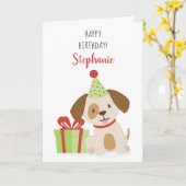 Carte Joyeux Anniversaire Chiot Mignon (Fleur jaune)