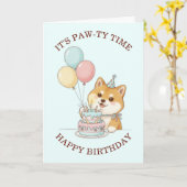 Carte Joyeux Anniversaire Chiot Mignon (Fleur jaune)
