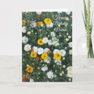 Carte Joyeux anniversaire chrysanthèmes jaunes et blancs