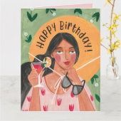Carte Joyeux Anniversaire Cocktail Été Femme (Fleur jaune)