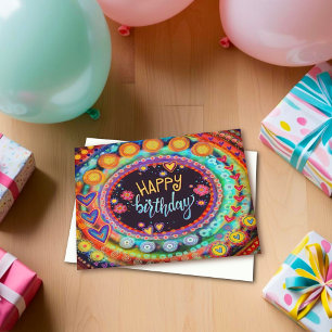 Carte Joyeux Anniversaire Coeurs colorés Moderne Amusant