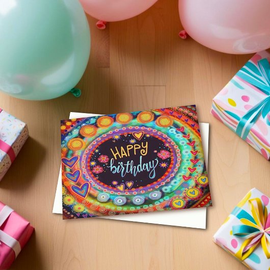 Carte Joyeux Anniversaire Coeurs colorés Moderne Amusant