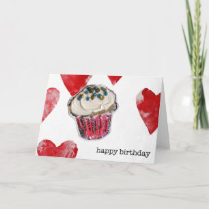 Carte joyeux anniversaire, coeurs de petit gâteau