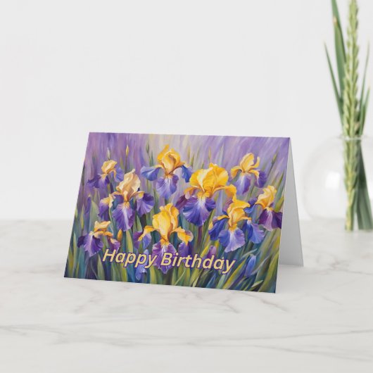 Carte Joyeux anniversaire coloré Iris Fleurs (Devant)