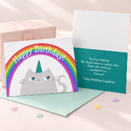 Carte Joyeux anniversaire coloré Unicorn Cat and Rainbow