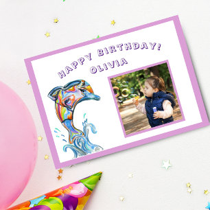 Carte Joyeux Anniversaire Colorful Dolphin Photo personn