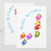 Carte Joyeux anniversaire - Colorful Happy Flying Birds (Devant / Derrière)