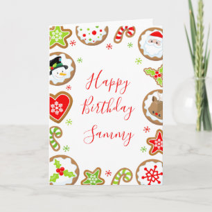 Carte Joyeux Anniversaire Cookies de Noël Rouges et Vert