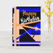 Carte "Joyeux Anniversaire" Coral Bleu Noir Art Abstrait (Fleur jaune)