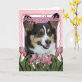 Carte Joyeux anniversaire - Corgi (Fleur jaune)