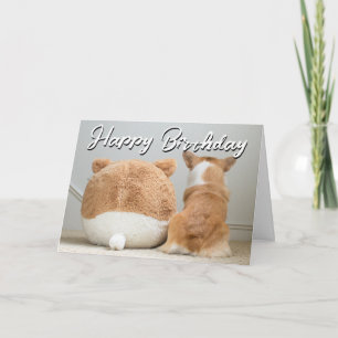 Carte Joyeux Anniversaire Corgi & chiot en peluche