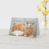 Carte Joyeux Anniversaire | Corgi & chiot peluche (Fleur jaune)