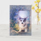 Carte Joyeux Anniversaire Corgi Puppy (Fleur jaune)