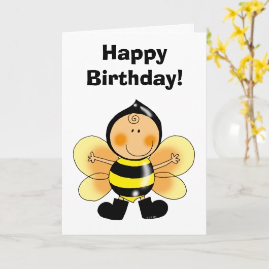 Carte Joyeux anniversaire ! (costume d'abeille) (Fleur jaune)