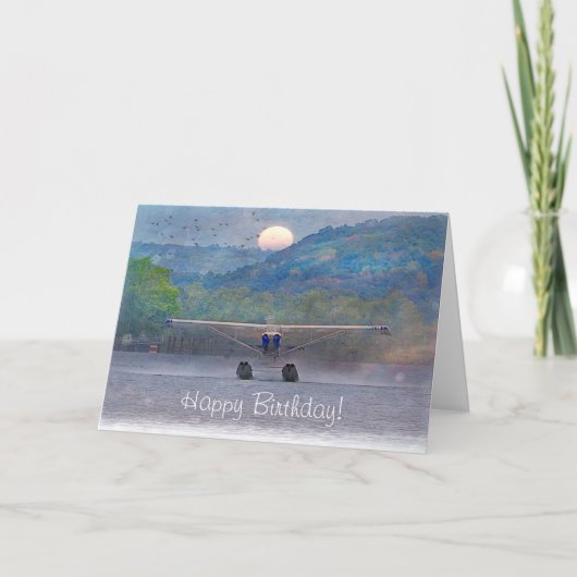 Carte Joyeux Anniversaire Coucher de soleil hydravion (Devant)