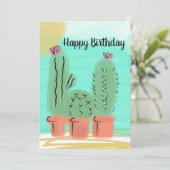 Carte Joyeux Anniversaire Couleur soleil Jour Cactus Pot (Debout devant)