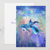 Carte Joyeux anniversaire - Couple de dauphins - Amour (Devant / Derrière)
