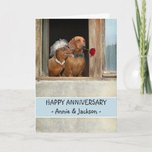Carte Joyeux Anniversaire Couple de Teckels Mariée Marié