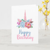 Carte Joyeux Anniversaire | Couronne Florale Licorne Aqu (Fleur jaune)