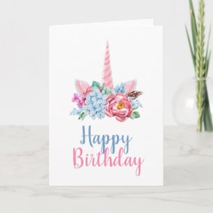 Carte Joyeux Anniversaire Couronne Florale Licorne Aqu