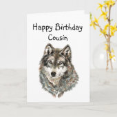 Carte Joyeux Anniversaire Cousin Humour Wolf, Wolves (Fleur jaune)