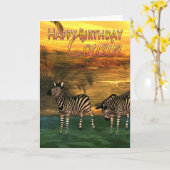Carte Joyeux Anniversaire Cousin Zebras Dans L'Eau (Fleur jaune)