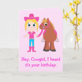 Carte Joyeux anniversaire, Cowgirl (Fleur jaune)